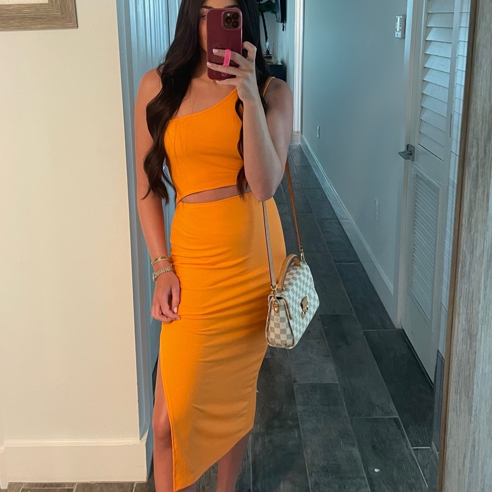 Amazon One-Shoulder Orange Dress